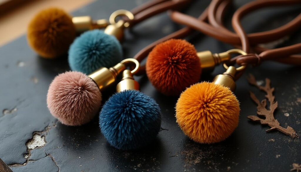 découvrez nos bijoux de sac pompon en cuir faits main, alliant élégance et originalité pour sublimer votre style au quotidien.