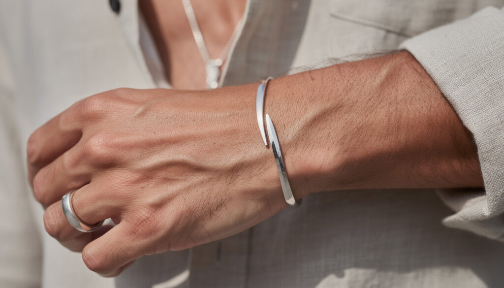 découvrez notre sélection de bijoux en argent pour hommes aux formes sobres et élégantes, tendances en 2025, pour un style raffiné et moderne.