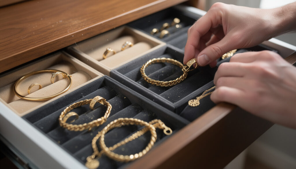 découvrez nos astuces pour bien ranger vos bijoux en or et éviter les frottements afin de préserver leur éclat et leur beauté.