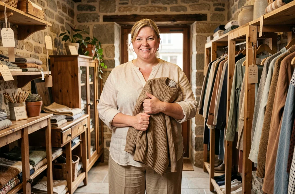 Cliente dans la boutique Chez Nadia à Saint-Alban, magasin local grande taille en Occitanie